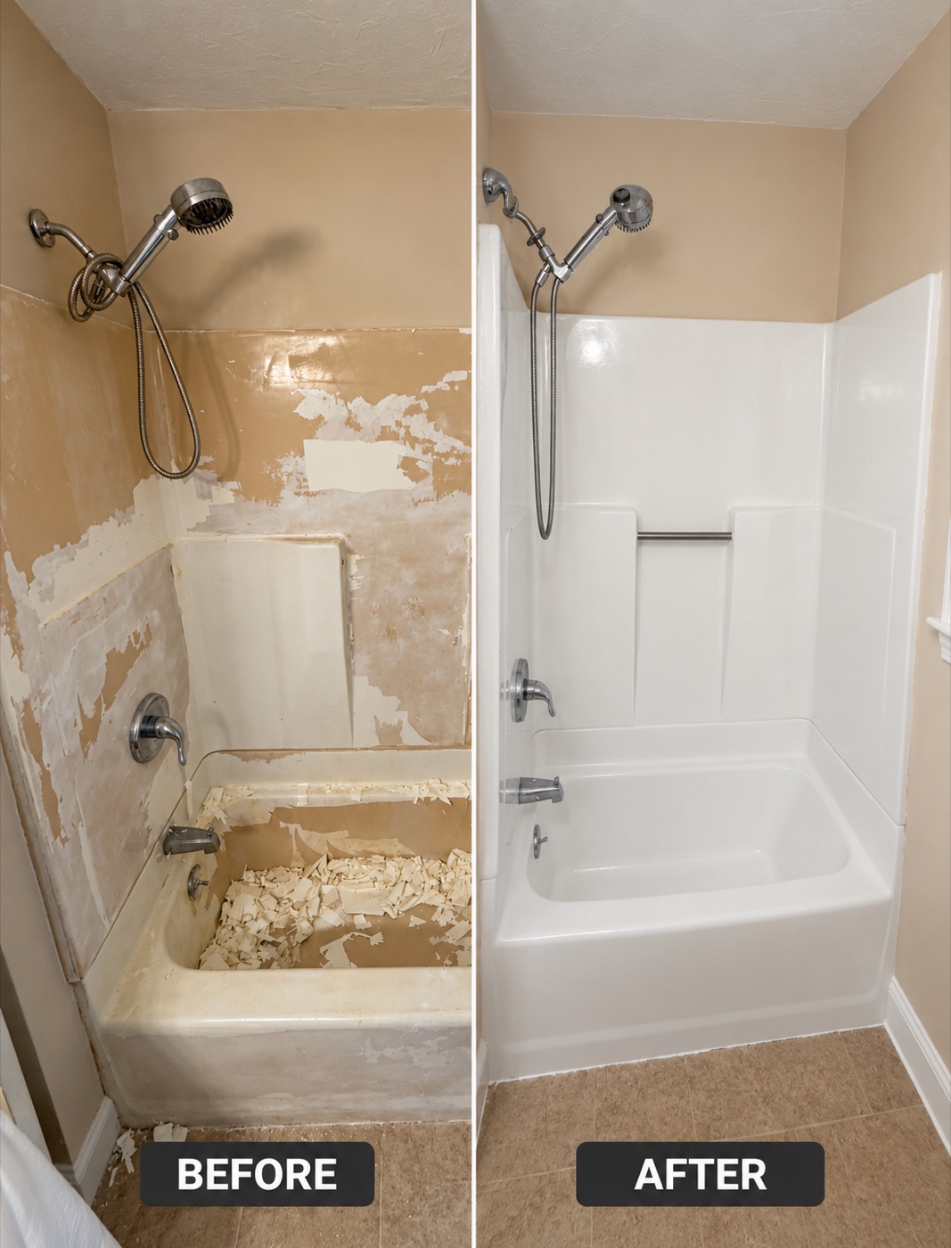 Banheira e box antes e depois do refinamento