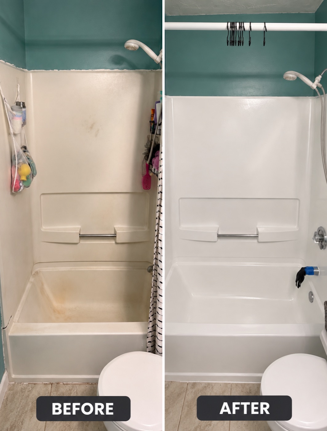 Banheira antes e depois do refinamento